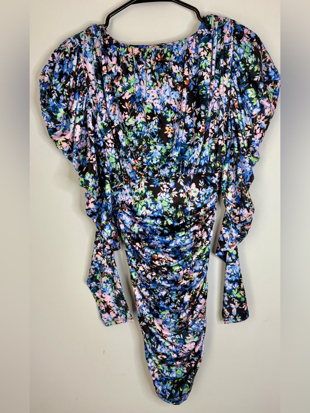 AFRM Black Floral V-Neck Puff Sleeve Mini Dress - Picture 4 of 4